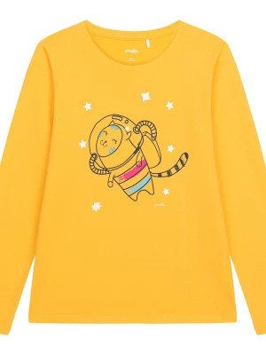 Zdjęcie produktu T-shirt z długim rękawem dla dziewczynki, z kotem astronautą, żółty 9-13 lat Endo